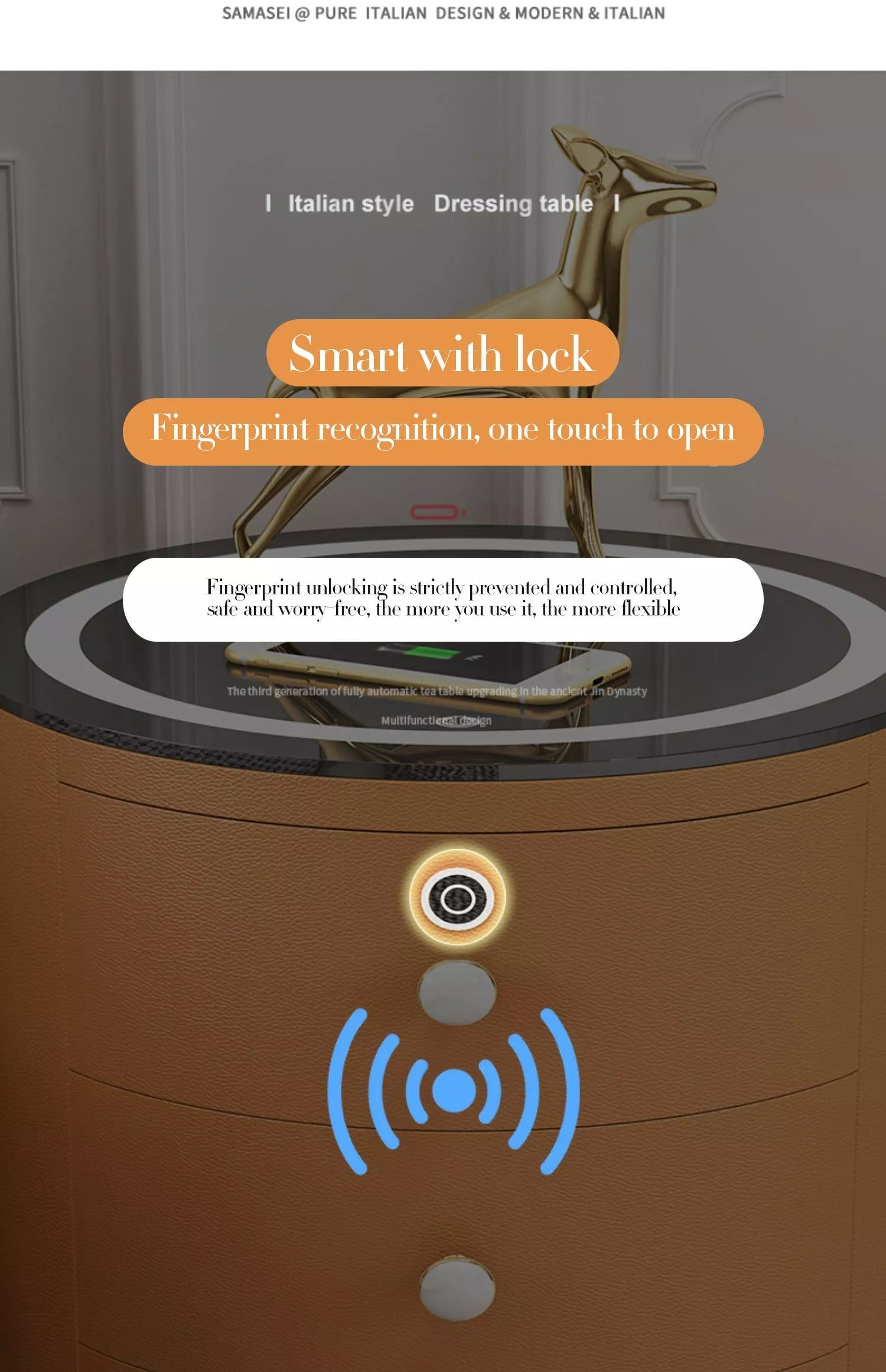 Round Smart Wireless Charging Bedside Table