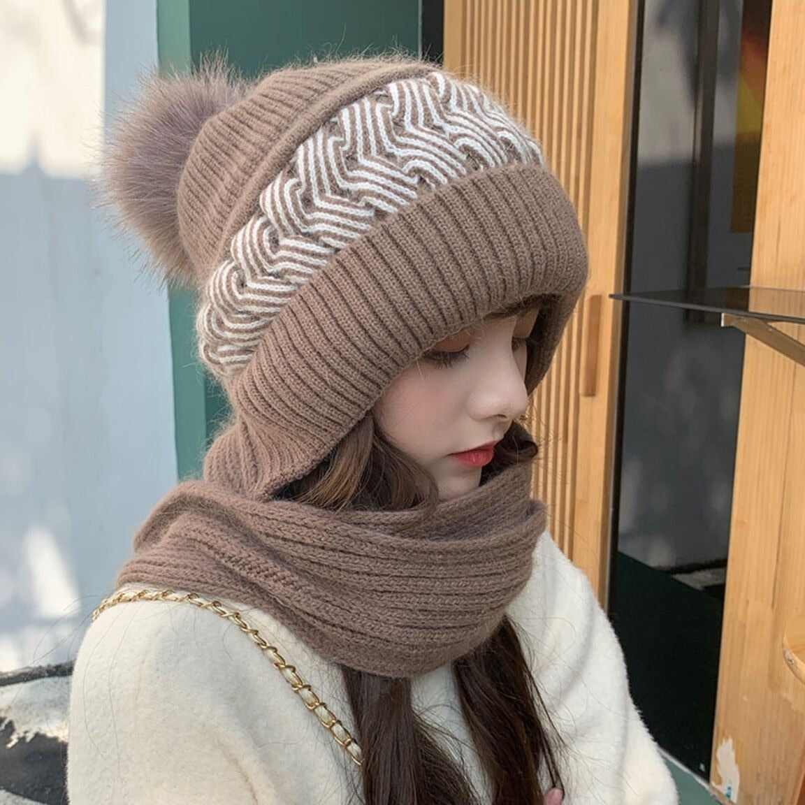 2in1 Wool Winter Scarf Hat