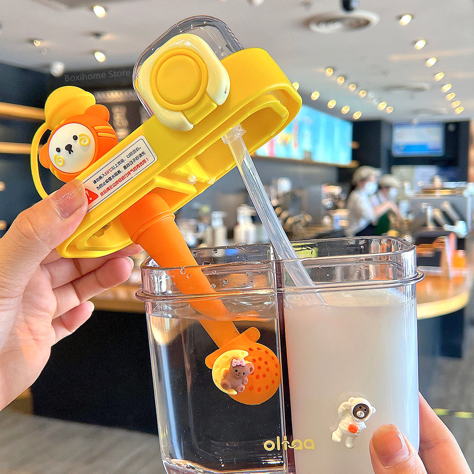 Leak-Proof Double Straw Cartoon Kids Water Bottle