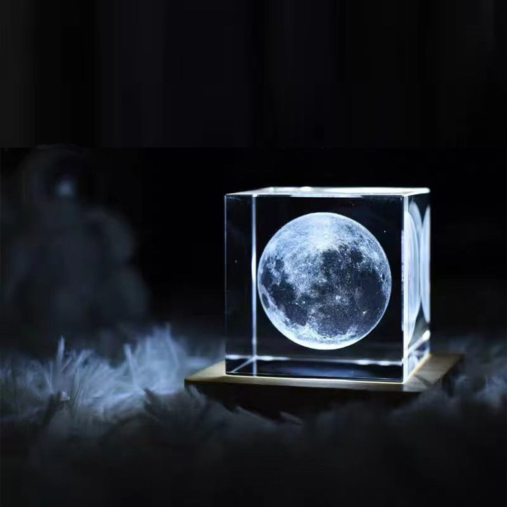 3D Crystal Cube Moon Nightlight