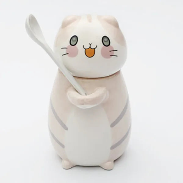 Lucky Cat Ceramic Coffee Mug with Spoon