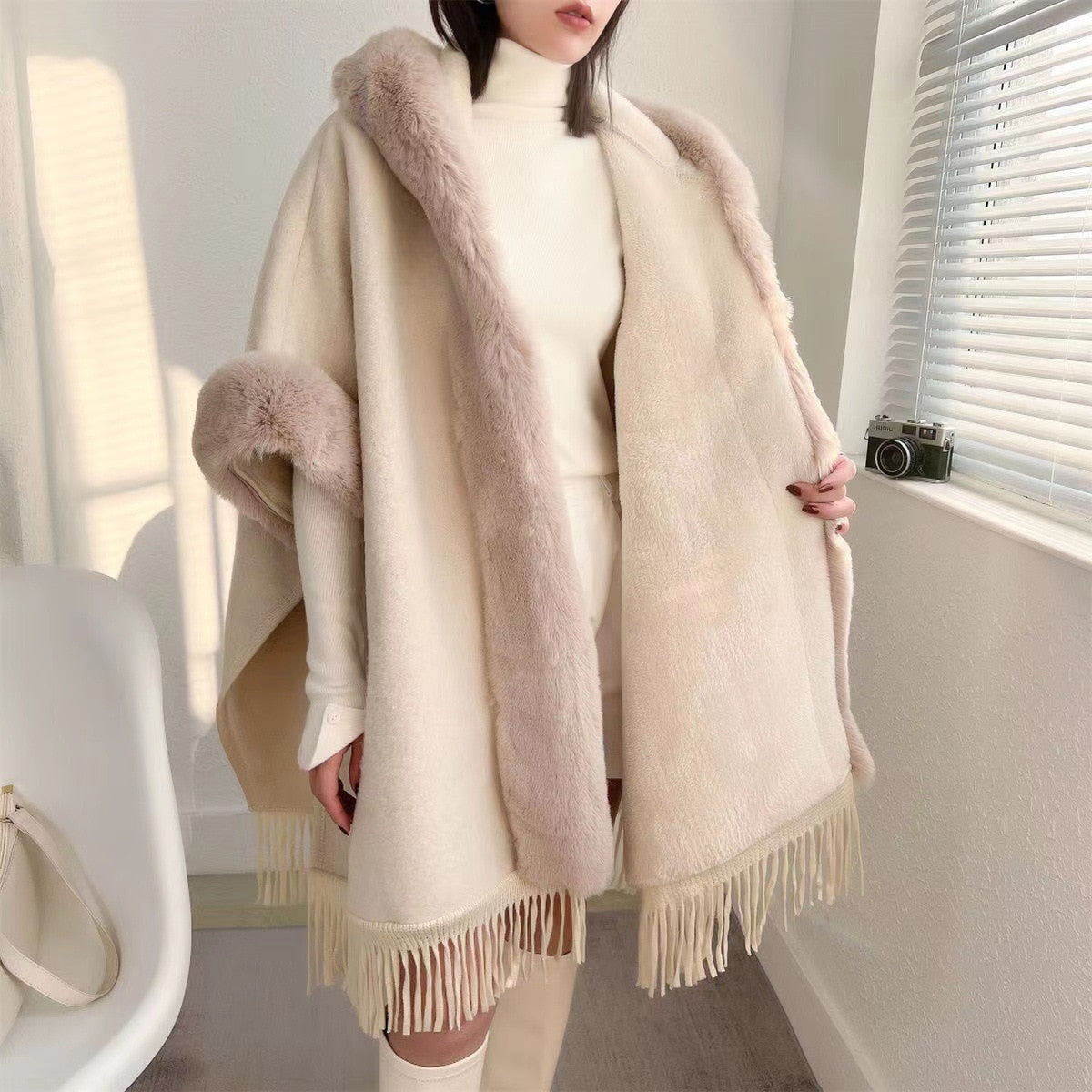 Wearable Blanket Women Lining Long Poncho