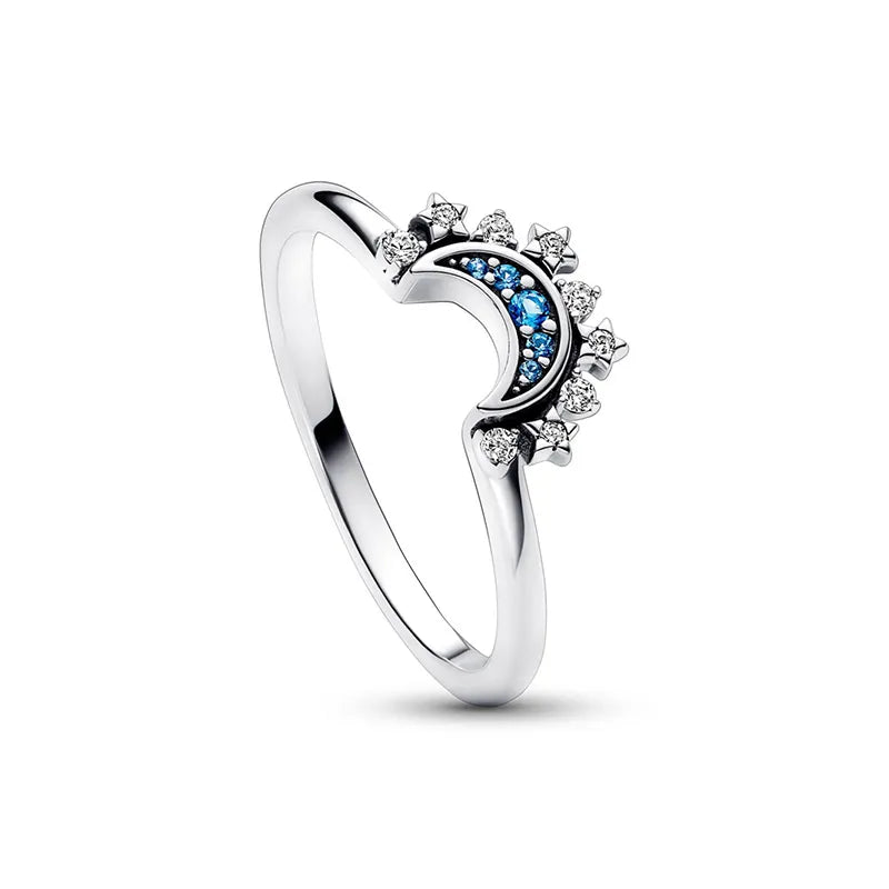 Celestial Sun and Moon Charm Sparkling Ring