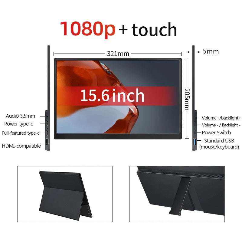 Dual Speaker IPS Display Touch Screen Portable Monitor