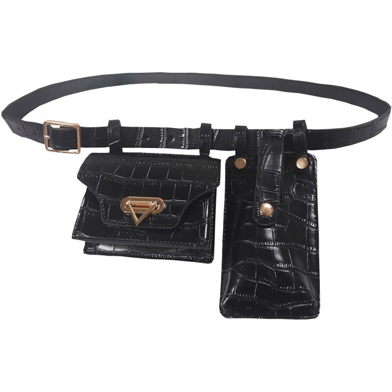 Multiple Pockets Leather Adjustable Strap Compact Belt Bag