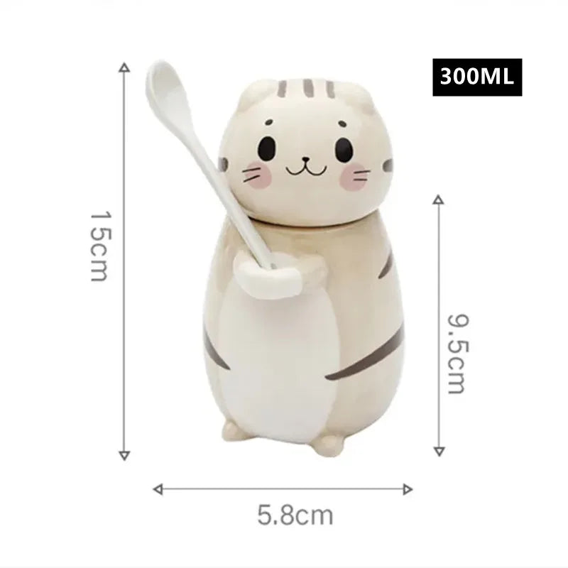 Lucky Cat Ceramic Coffee Mug with Spoon