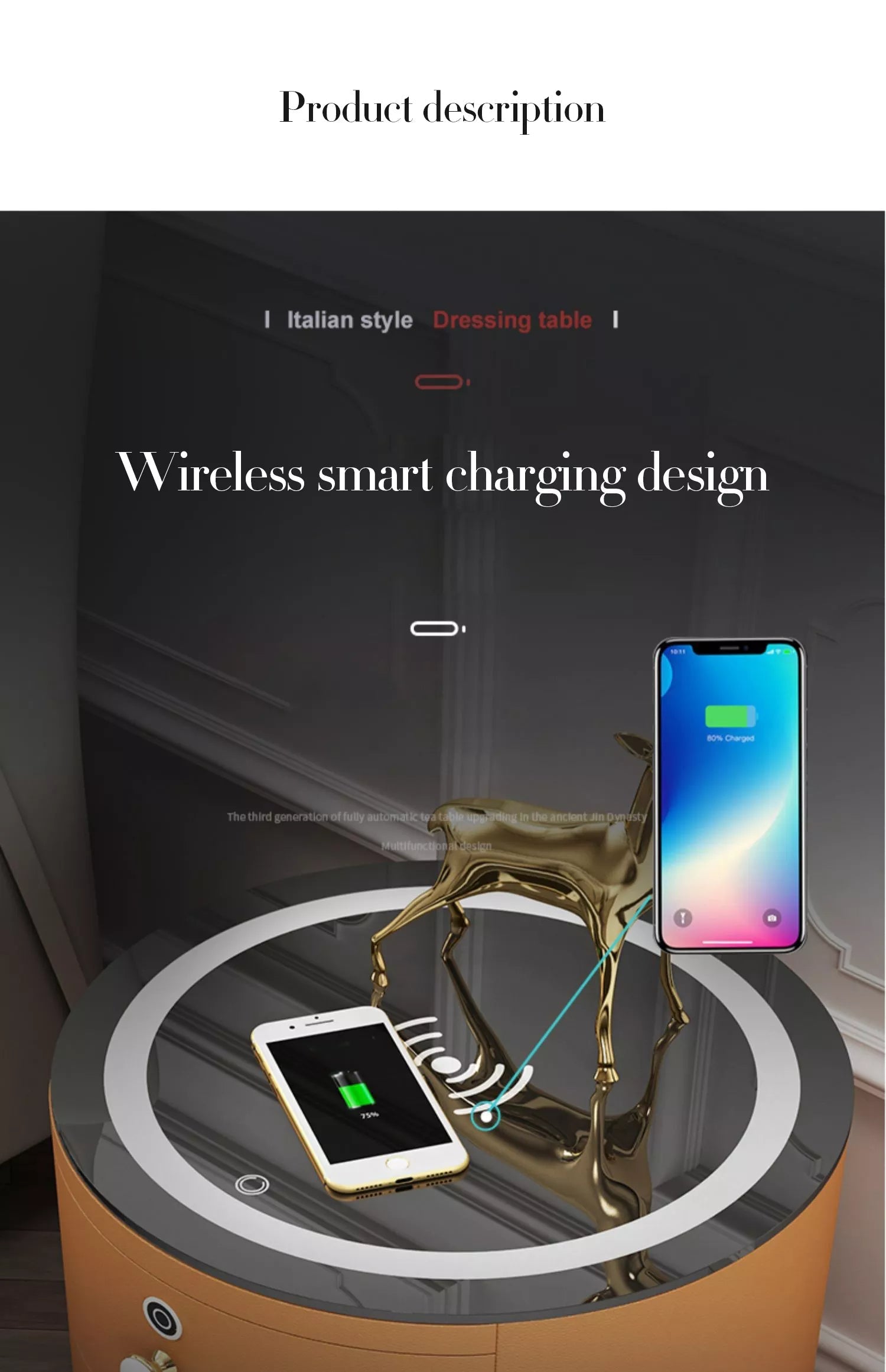 Round Smart Wireless Charging Bedside Table