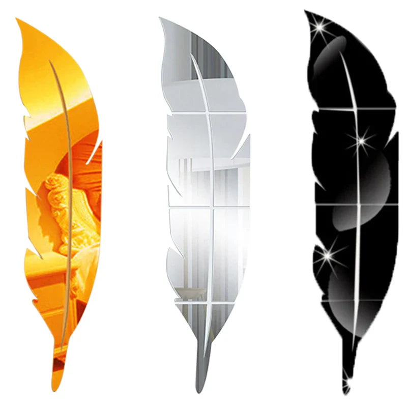 3D Feather Art Mirror Wall Sticker