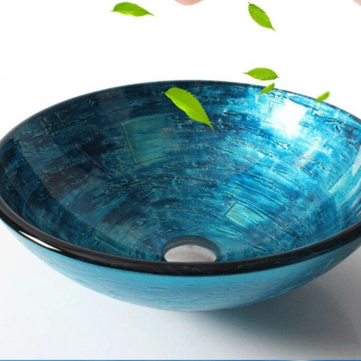 Luxury Vintage Bathroom Round Tempered Glass Sink