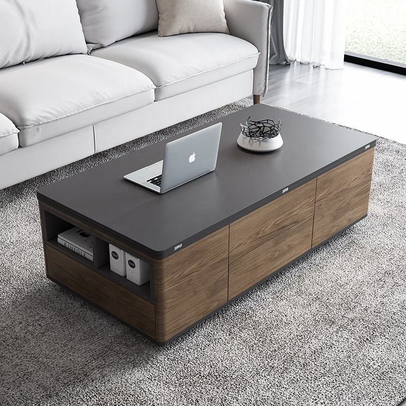 Hidden Seats Retractable Wooden Elegant Coffee Table