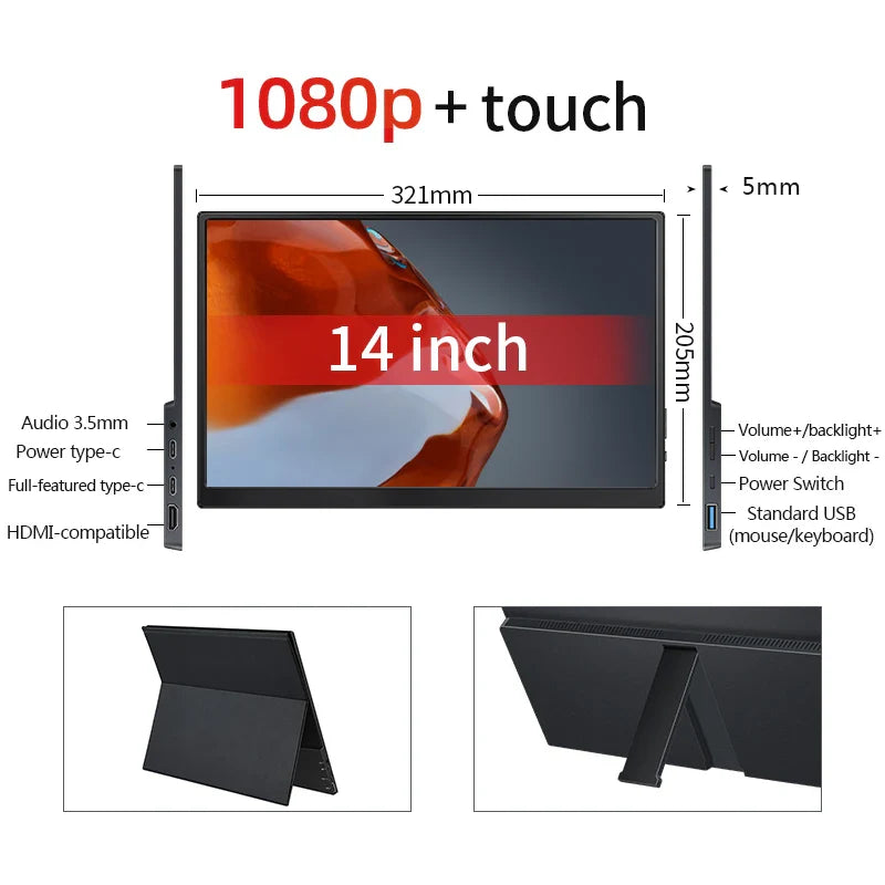 Dual Speaker IPS Display Touch Screen Portable Monitor