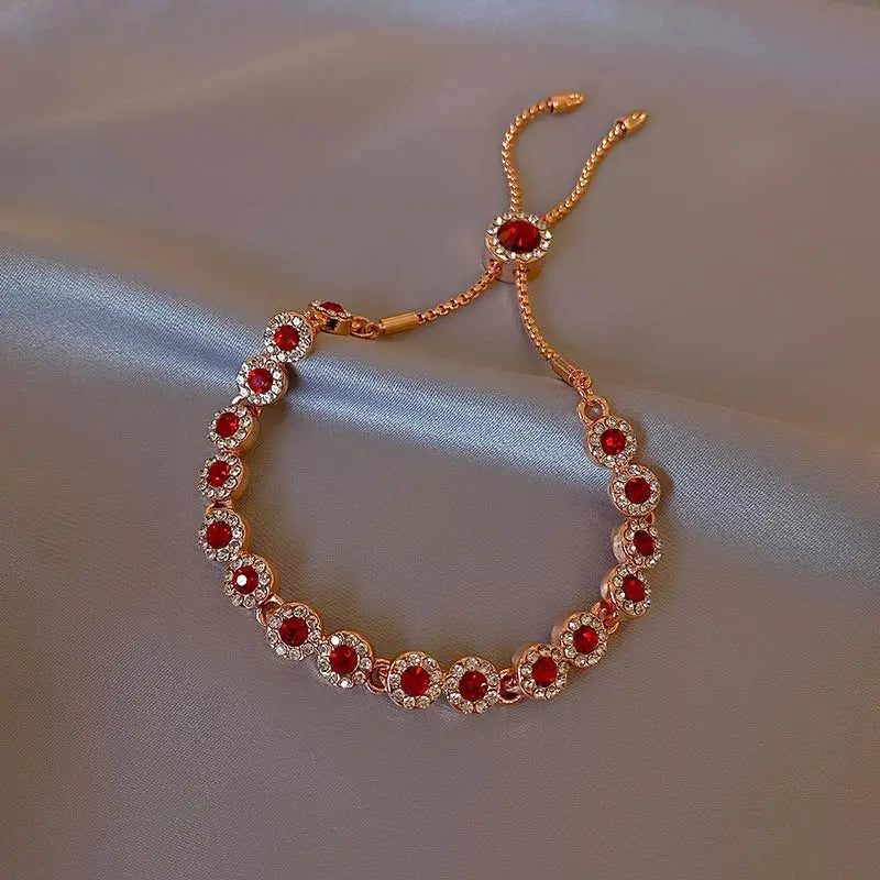 Crimson Charm Rose Gold Adjustable Bracelet