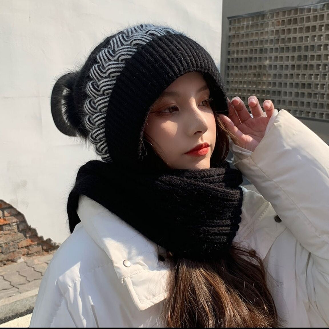 2in1 Wool Winter Scarf Hat