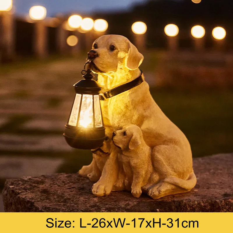 Solar-Powered Outdoor Resin Dog Statue Lamp