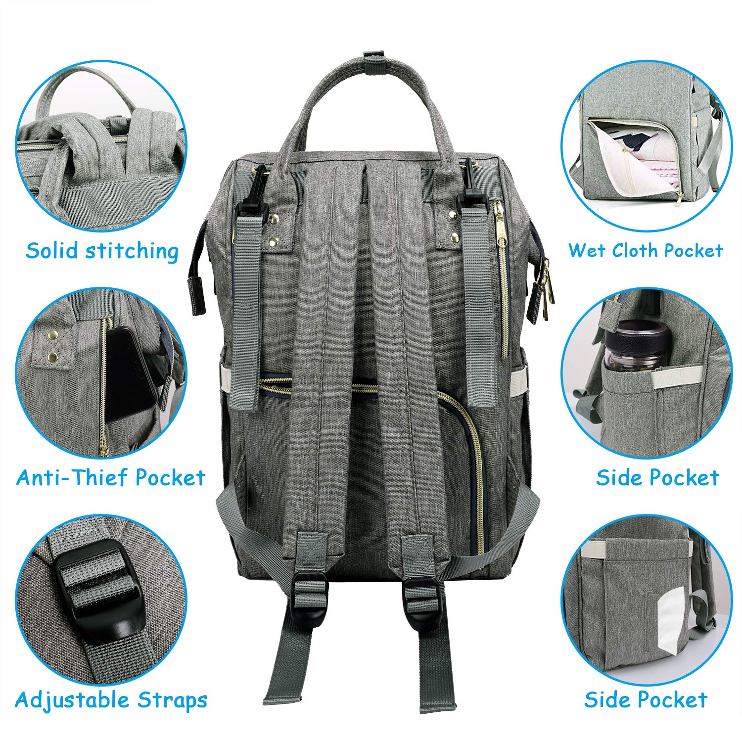 Large Capacity USB Mom Baby Diaper Backpack