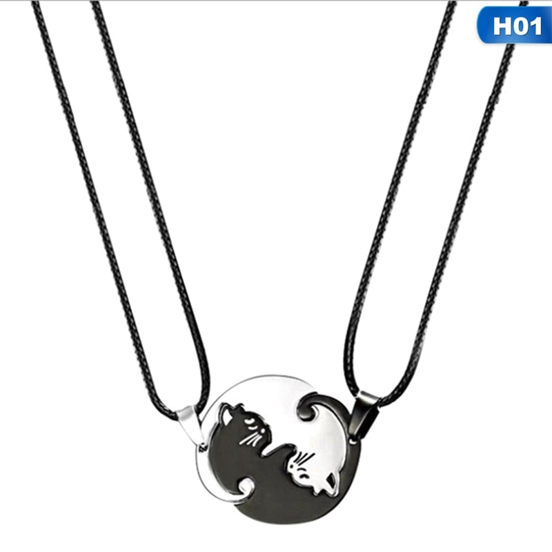 Yin Yang Cat Couple Necklace