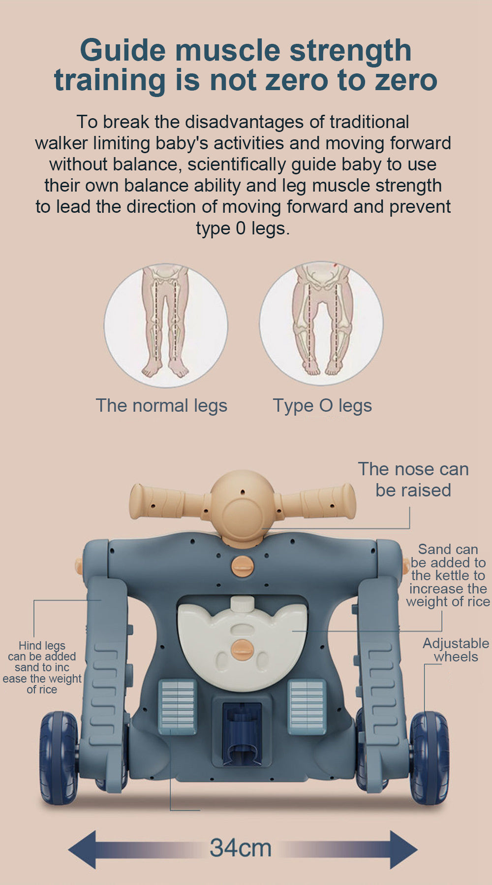 3in1 Anti-Rollover Baby Learning Walker Trolley