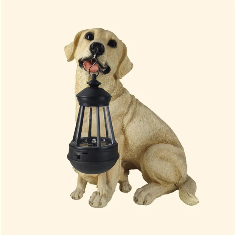 Solar-Powered Outdoor Resin Dog Statue Lamp