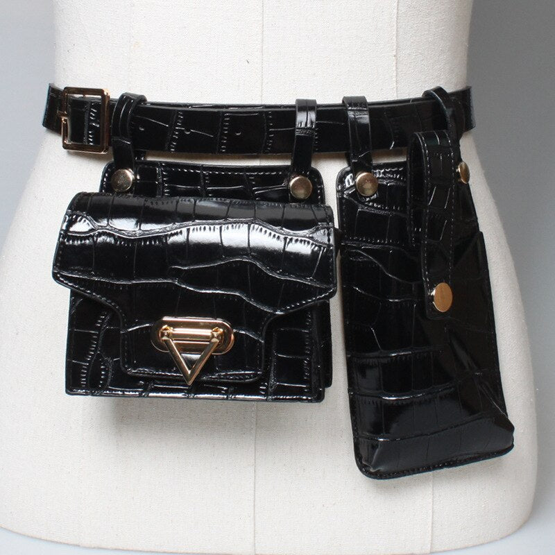 Multiple Pockets Leather Adjustable Strap Compact Belt Bag